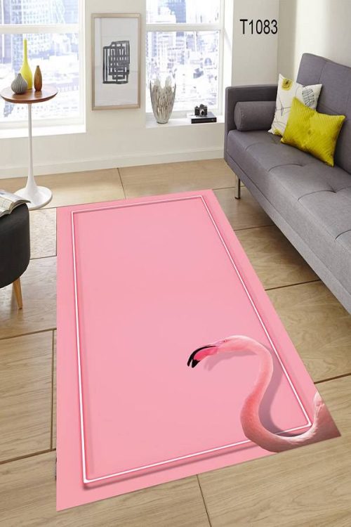 Pembe Flamingo Halı 1083P - Yıkanabilir Halılar